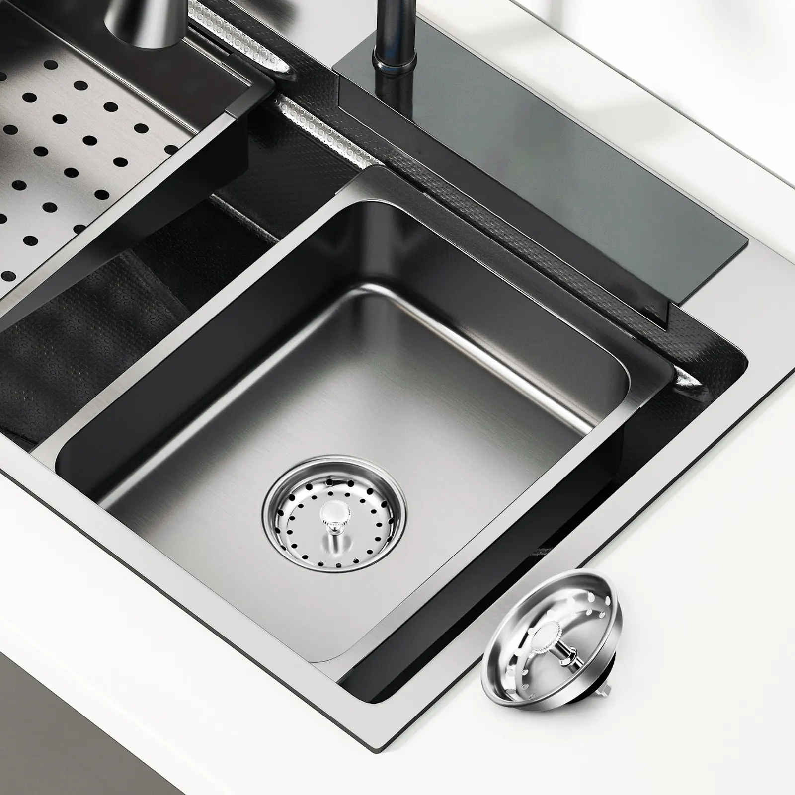 2Pcs Metal Sink Strainer Stopper Dual Function Drain Plug with Textured Knob for Easy Pull Out Kitchen Sink Filter Drain Catcher