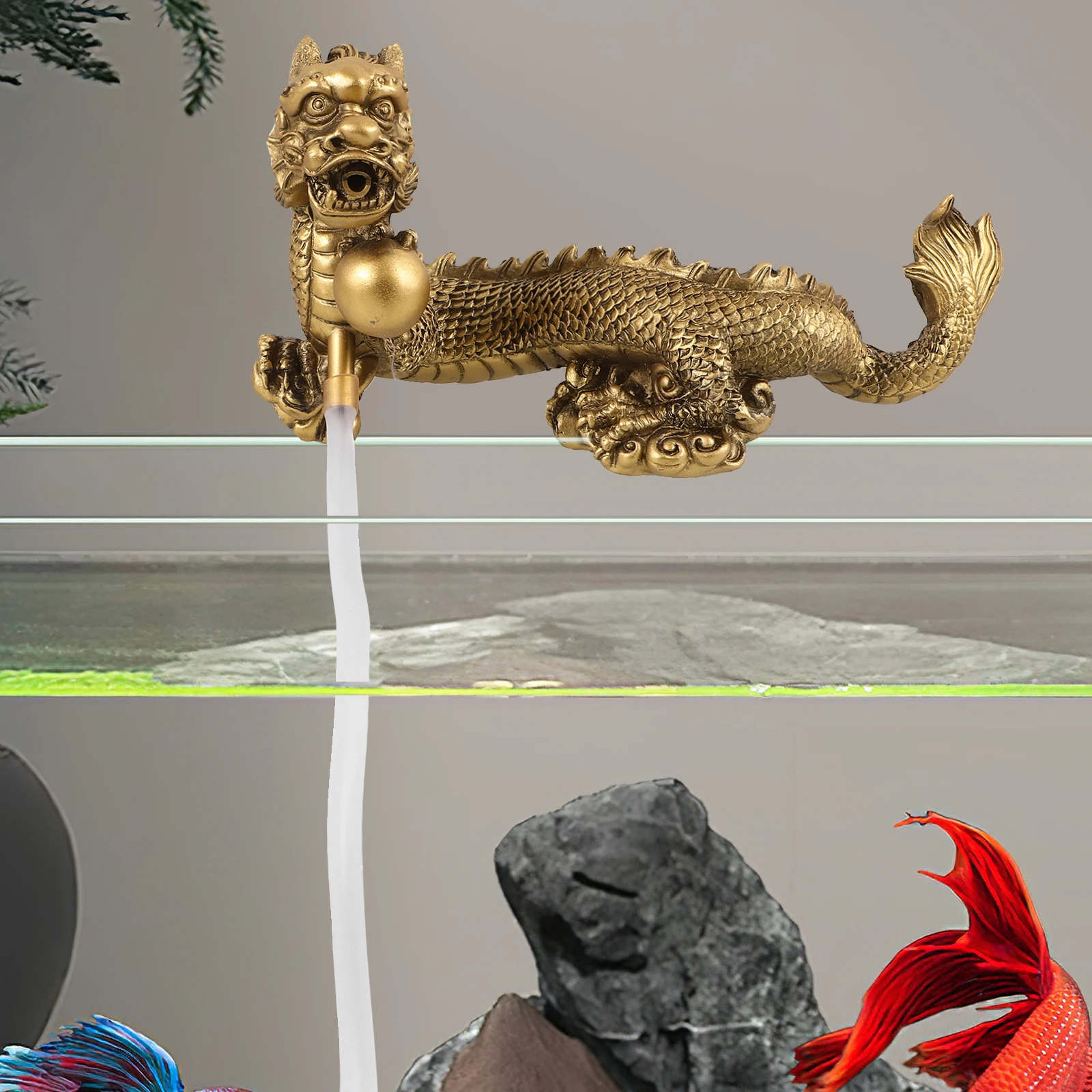 

1Pcs Gold Dragon Fountain Decoration Fish Tank Waterfall Ornament Aquarium Feature