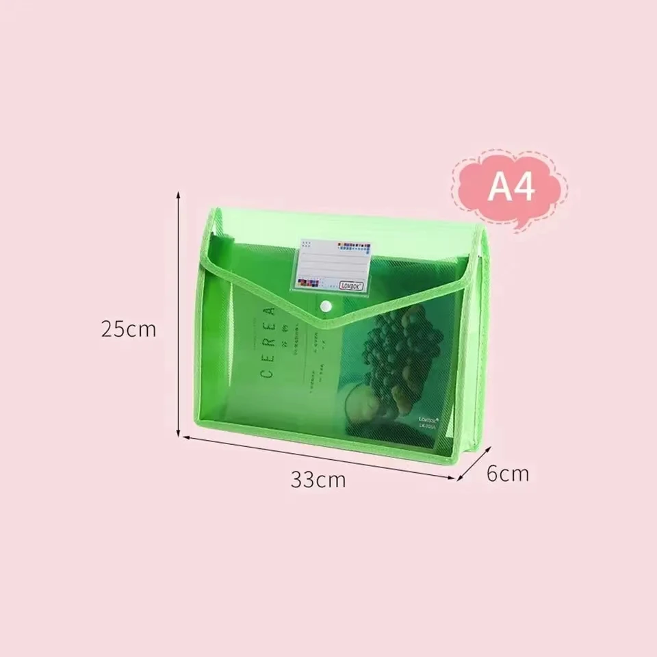 A4File Folders Durable PVC Bag Large Capacity Document Bag Waterproof File Organizer Envelope Folder Stationery Storage Pouch