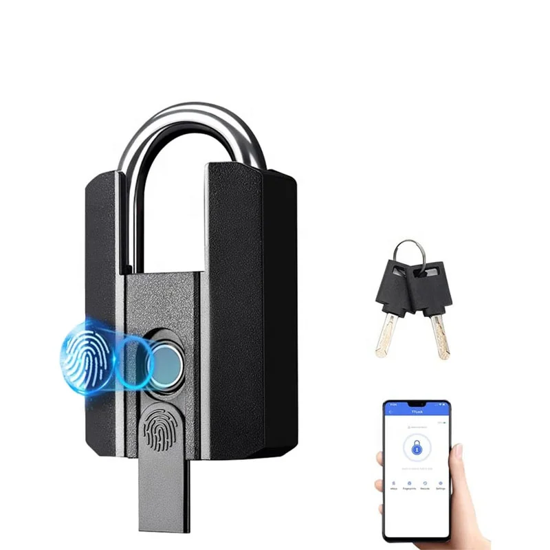 

Fingerprint Padlock Waterproof Anti Theft with 2 Keys School Gym Locker Security Black door lock smart door protection