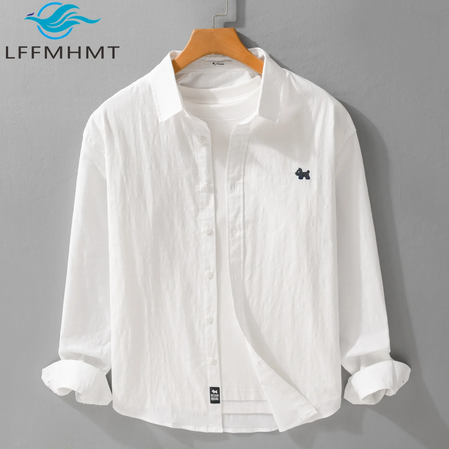 

Spring Autumn Fashion High-end Embroidery Fresh Style Long Sleeve Men's Shirt Simple Basic Versatile Literary Casual Loose Tops