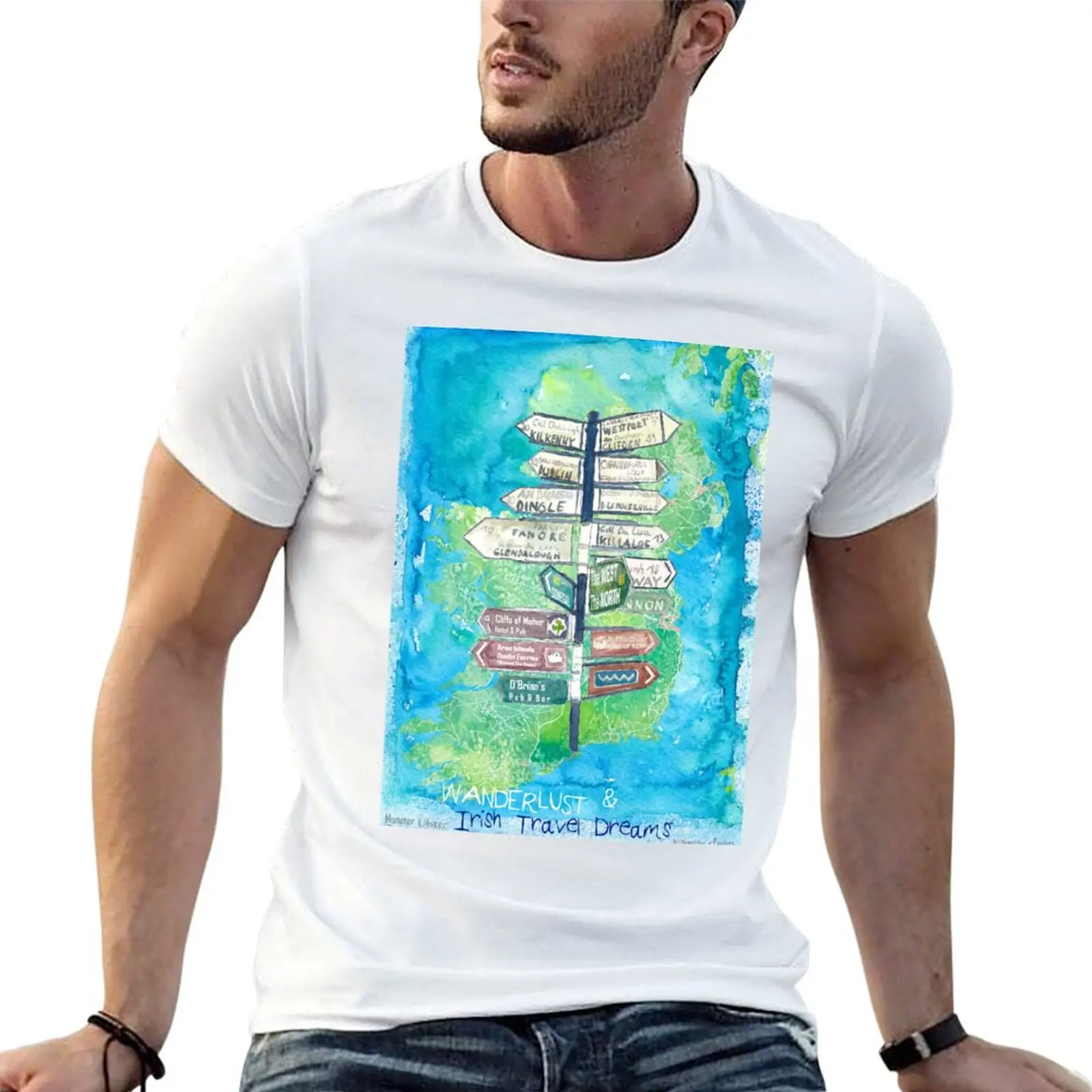 Wanderlust Signpost of Ireland with Island Background T-Shirt anime stuff blue archive Men's t-shirt