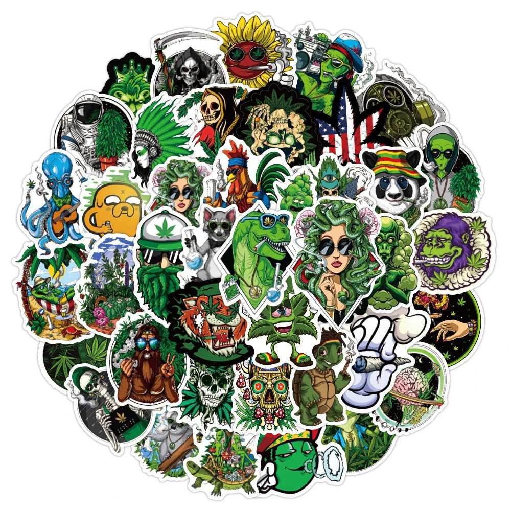 10/30/50pcs Cool Leaves Weed Smoking Graffiti Stickers Funny Characters Cartoon Decals Toys DIY Stationery Laptop Phone Case - view 2
