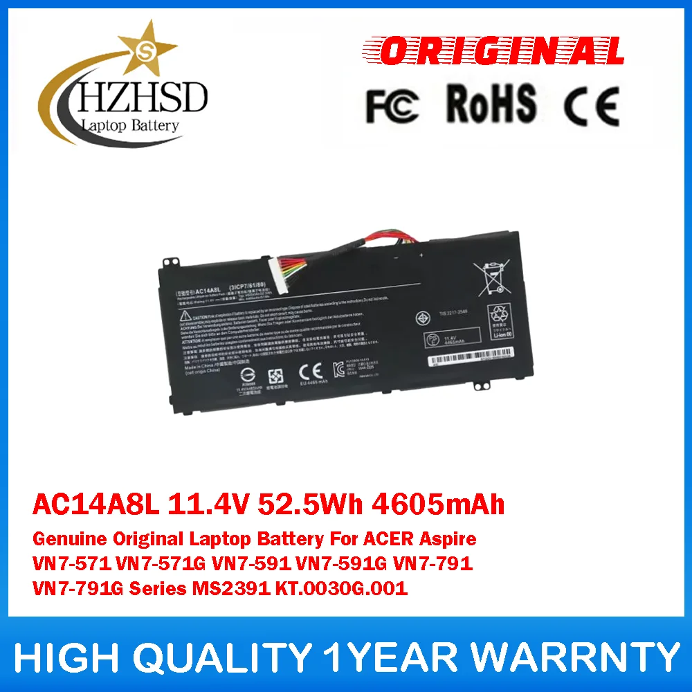 

AC14A8L 11,4 В 52,5 Втч 4605 мАч Оригинальный аккумулятор для ноутбука ACER Aspire VN7-571 VN7-571G VN7-591 VN7-591G VN7-791 VN7-791G