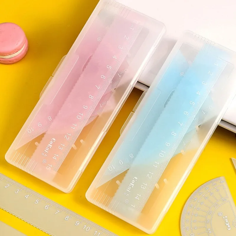 4pcs 15cm Candy Color Traight Triangle Ruler Protractor Drawing Painting Ruler Drafting Tool Cute Stationery for School Office