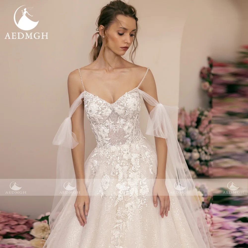 Aedmgh A-Line Romantic Wedding Dresses Sweetheart Off The Shoulder Vestido De Novia Lace Appliques Chic Custom Made Bridal Gown