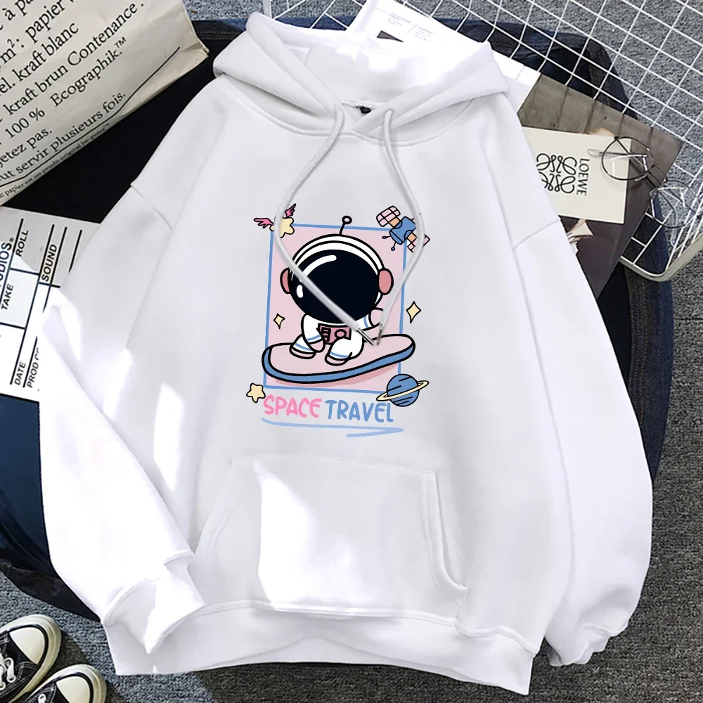 Cartoons Skateboarding Astronaut Space Travel Design Female Hoodies Fashion Street Hoody Loose New Sweatshirts Warm Fleece Tops