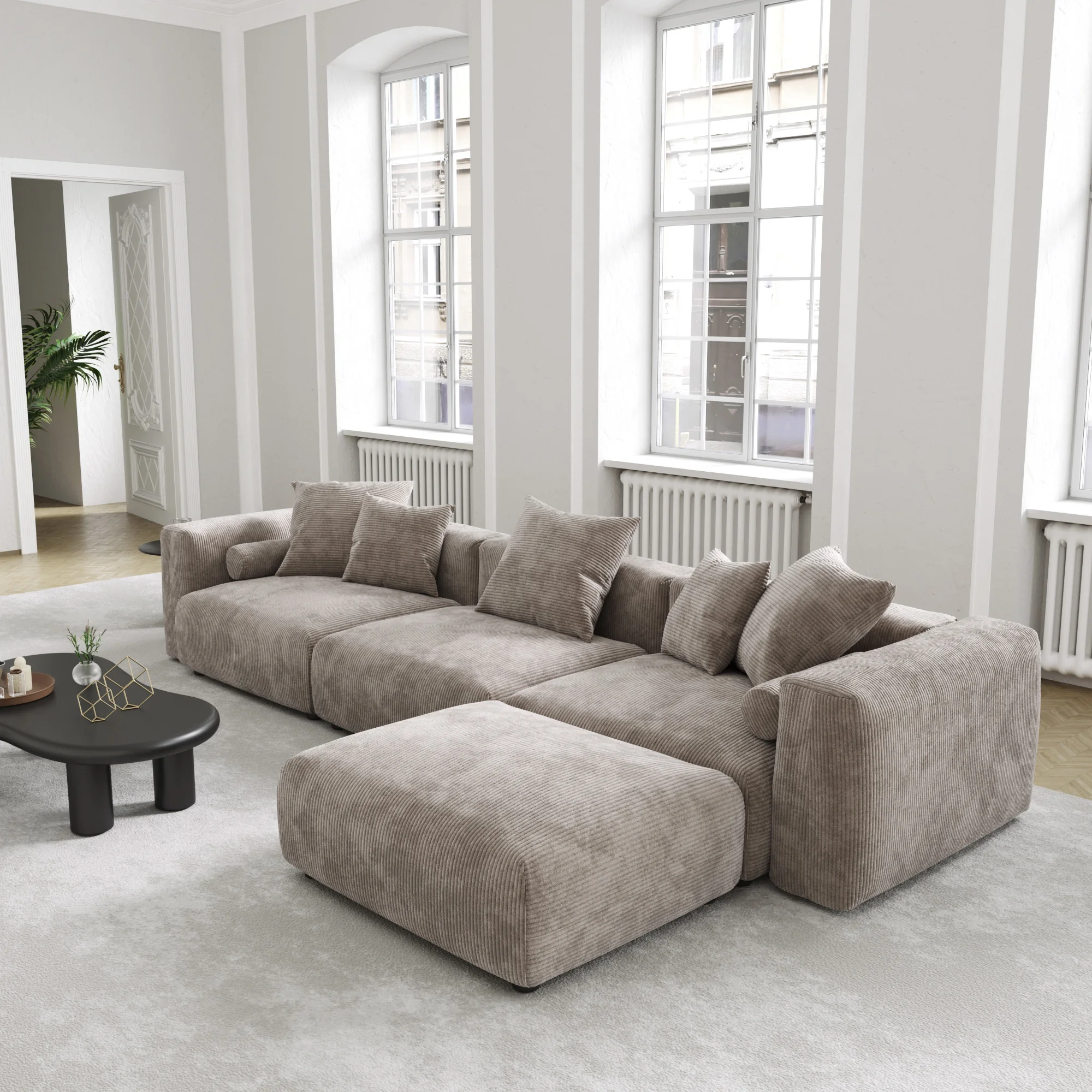 Modern combination sofa with 4 pillows, covering the detachable living room