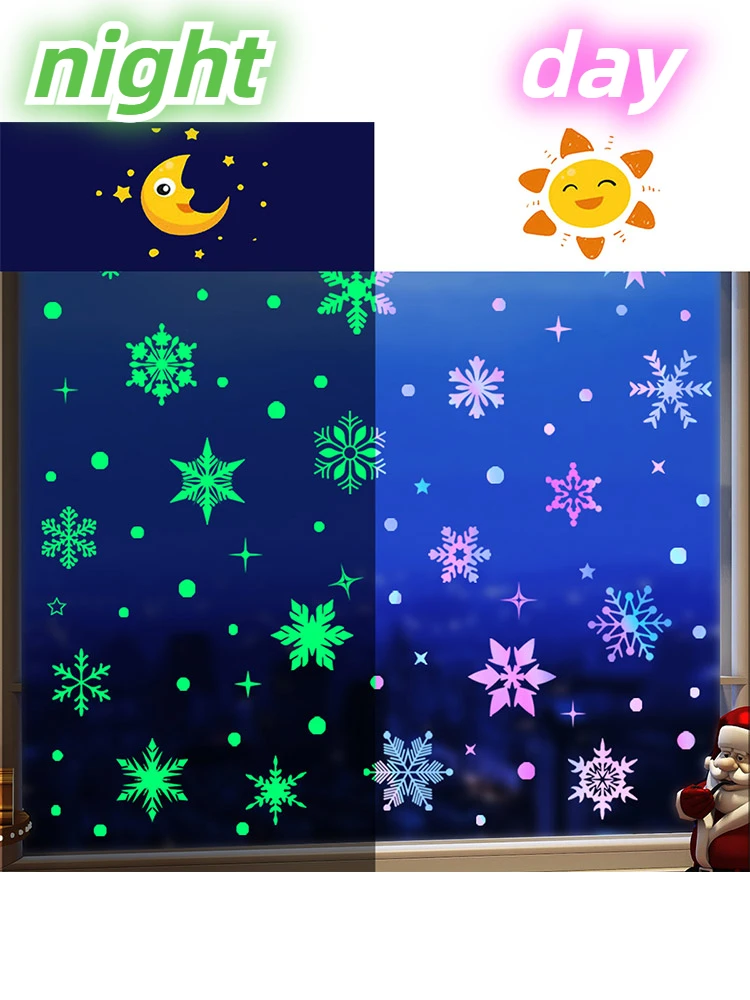 Noctilucent Colorful Luminous Snowflakes Wall Sticker Christmas Glass Window Home Decoration Decals Glow Dark Festival Mural