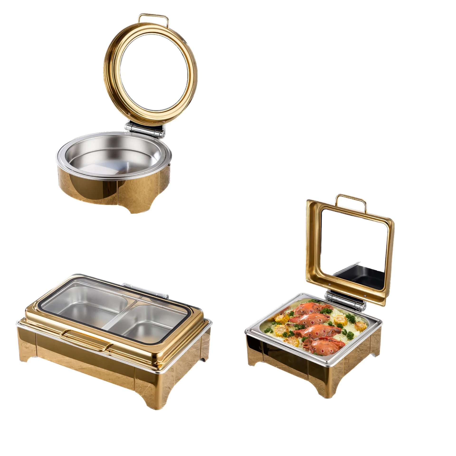 

Stainless steel hotel commercial gold clamshell buffet furnace thermal insulation cloth Fei furnace rectangular visual thermal