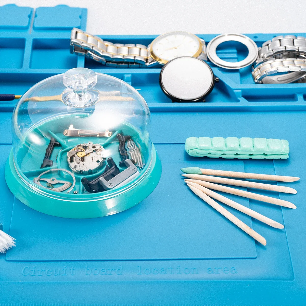 Cubierta de hoja antipolvo para reloj con bandeja, herramienta de reparación de movimiento de reloj, Protector de repuesto, herramientas de reparación de relojero, herramientas de joyería, 6 ranuras