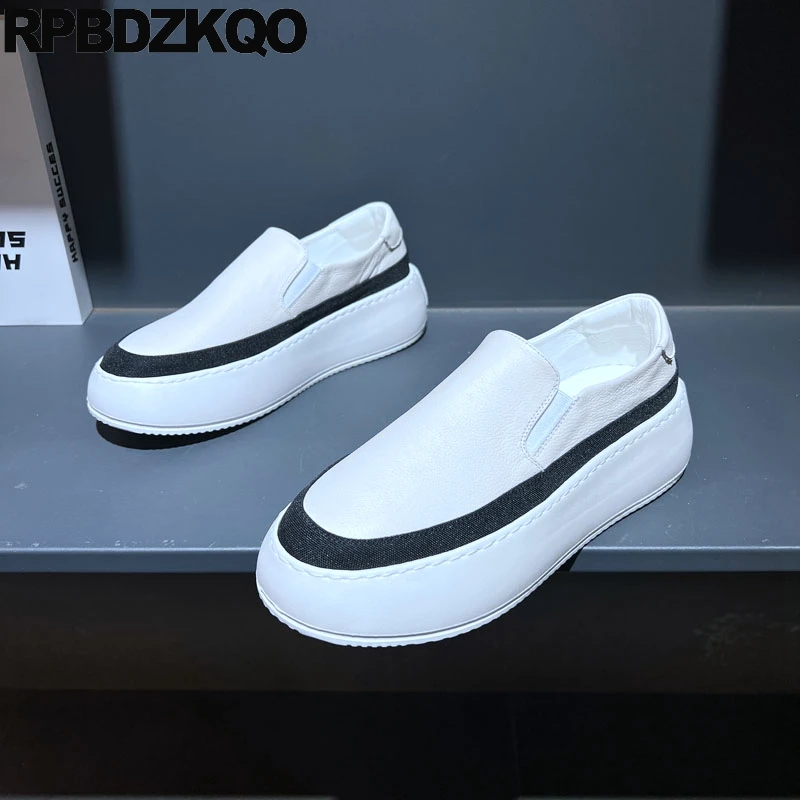 Men Sneakers Sport Creepers Lightweight Athletic Round Toe Flatforms Shoes Plain Flats Slip On Skate Cow Skin Trainers Muffin