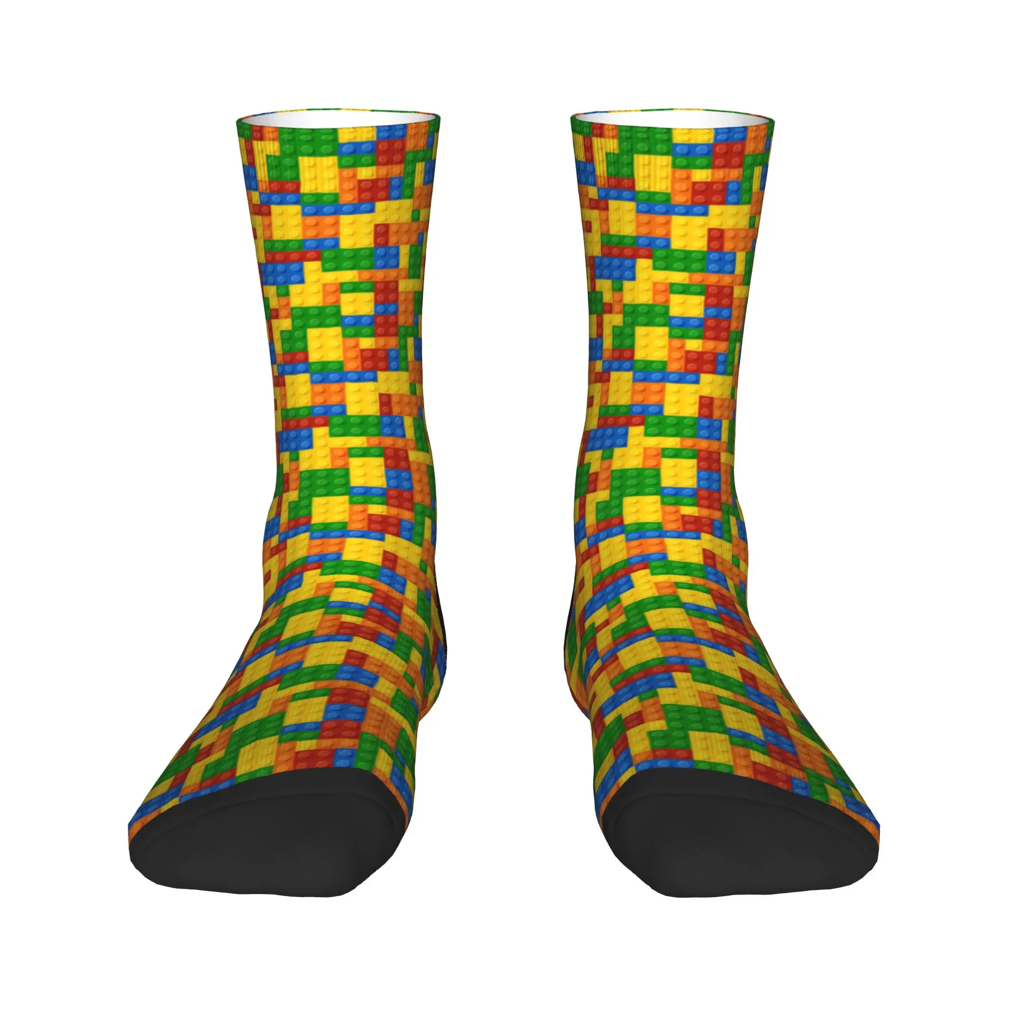Classic Primary Color Building Blocks Pattern Stockings Men Socks Soft Breathable Funny Socks Autumn Cycling Non Slip Socks Gift