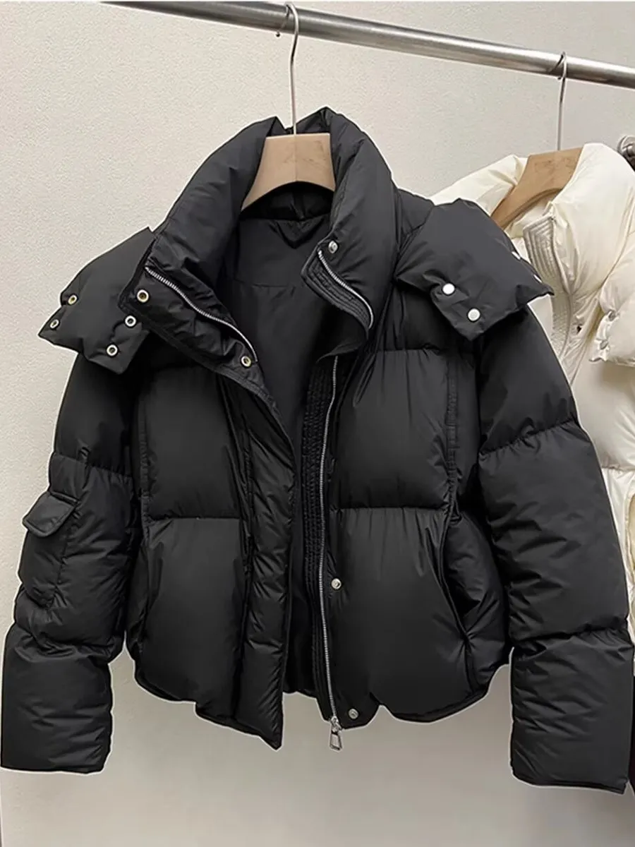 

plus Size Women's Cotton Jacket Stand Collar Loose Fit Bread Style Winter Coat Casual Versatile Long Sleeve Zipper Closure