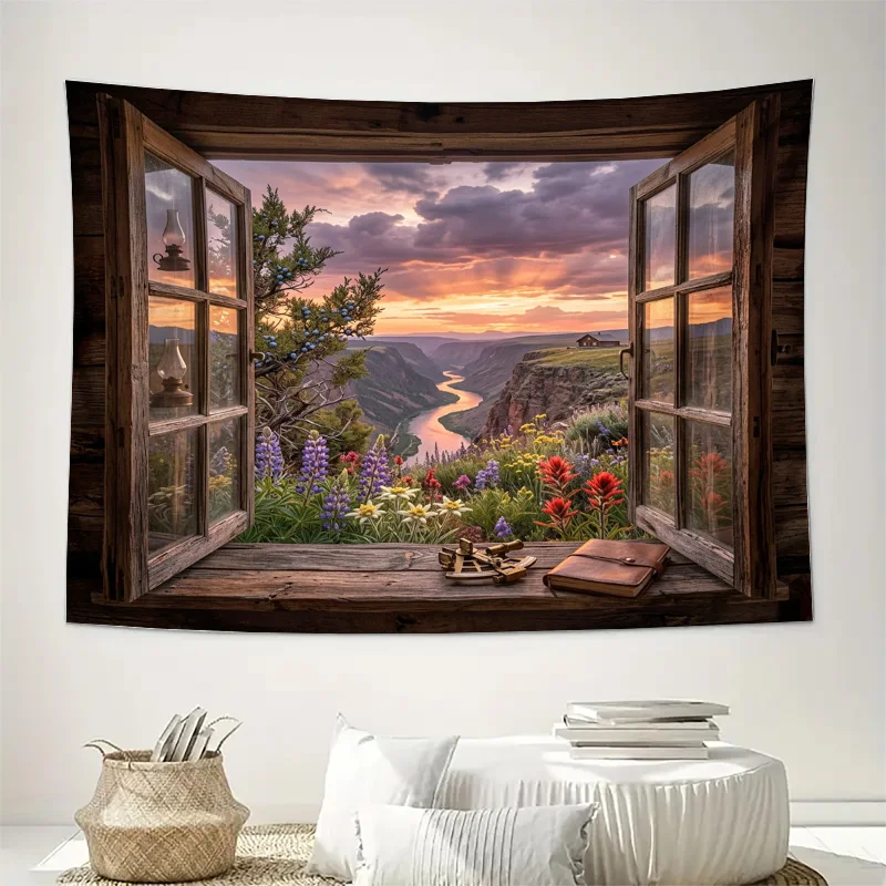 Rustic Scenic Window Curtain Panel Indoor Decor Nature Landscape Vista View Grand Canyon Style Translucent Curtain Drapes for Li