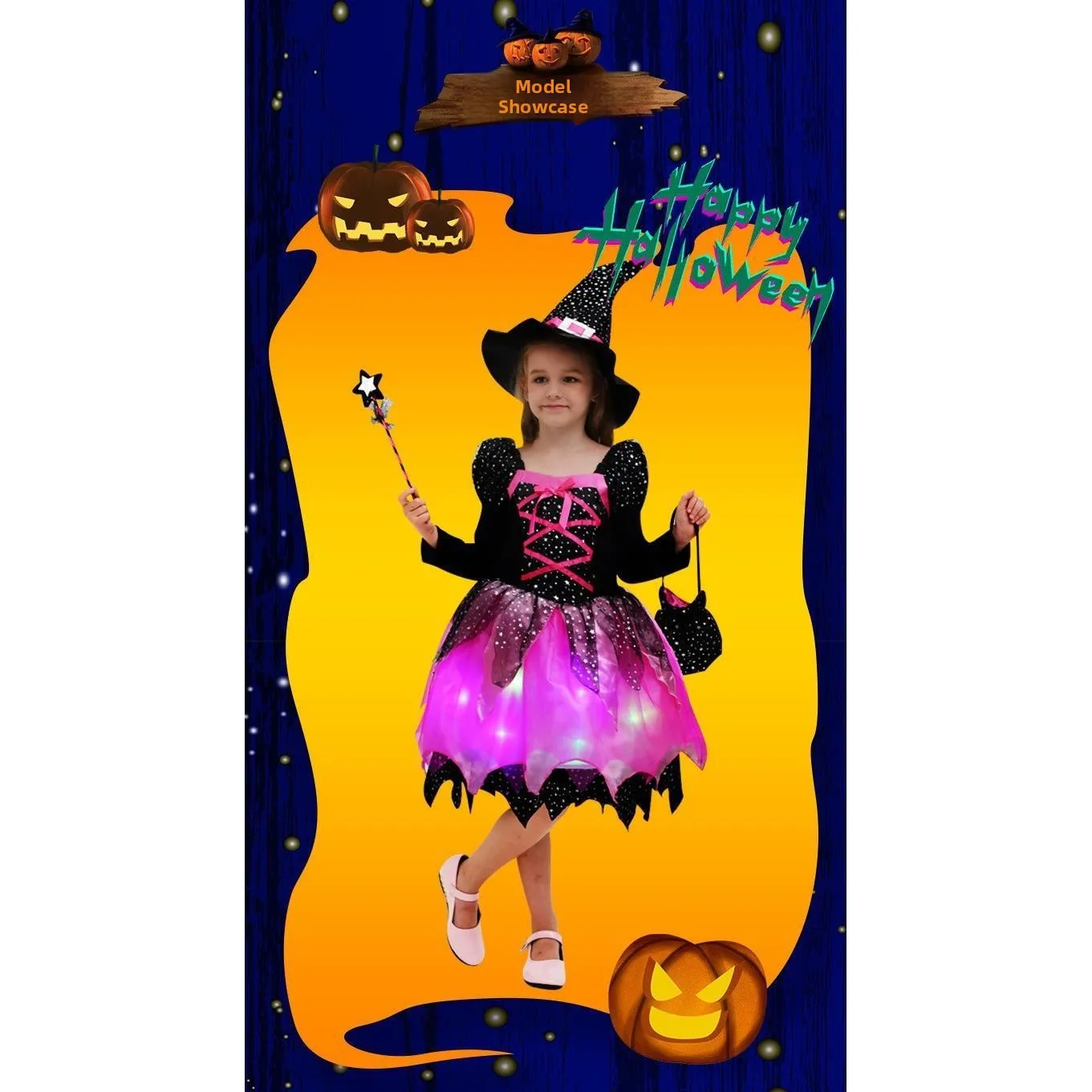 Fantasia infantil de halloween para meninas, saia de príncipe de bruxa, roupa de performance de bruxa pequena, dança ow eup, performance de bola