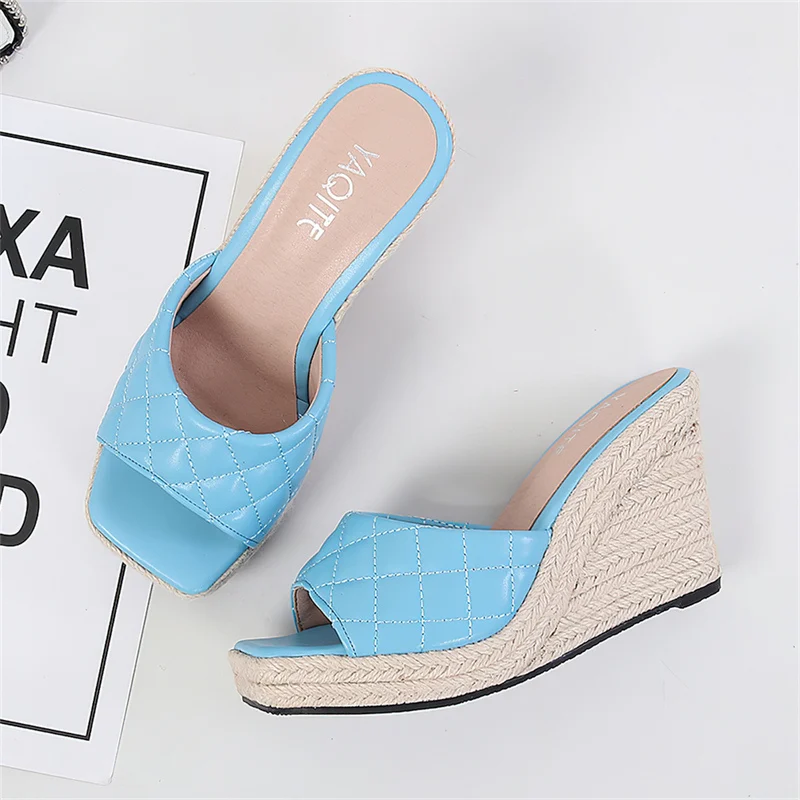 Summer Fashion Flip-flop Sandals Female Leather Slippers Wedge Shoes Espadrilles Slides High Heels Women Big Size 42 43 44 45 46