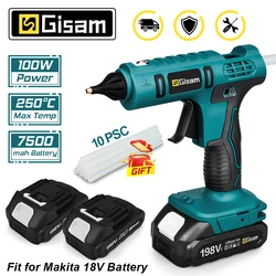 Pistola de pegamento termofusible eléctrica de 100W para batería Makita de 18V, pistola de pegamento termofusible inalámbrica con barras de pegamento de 11mm, herramienta de reparación DIY para el hogar