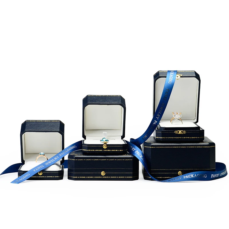 Oirlv Königsblaue Ringbox aus PU-Leder 10,5*8*4,5cm Schmuck-Organizer-Box für Verlobungs- und Hochzeitsschmuck Geschenkbox Schmuckringbox – Detail 8