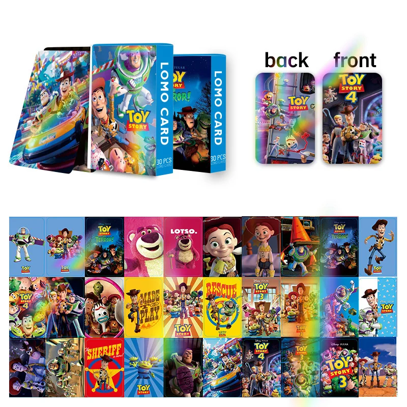 Toy Story Laser Flash Cards 30 Double Sided LOMO Mini Boxed Cards Collectible Photo Cards Hobby Collection Birthday Party Favors view 4