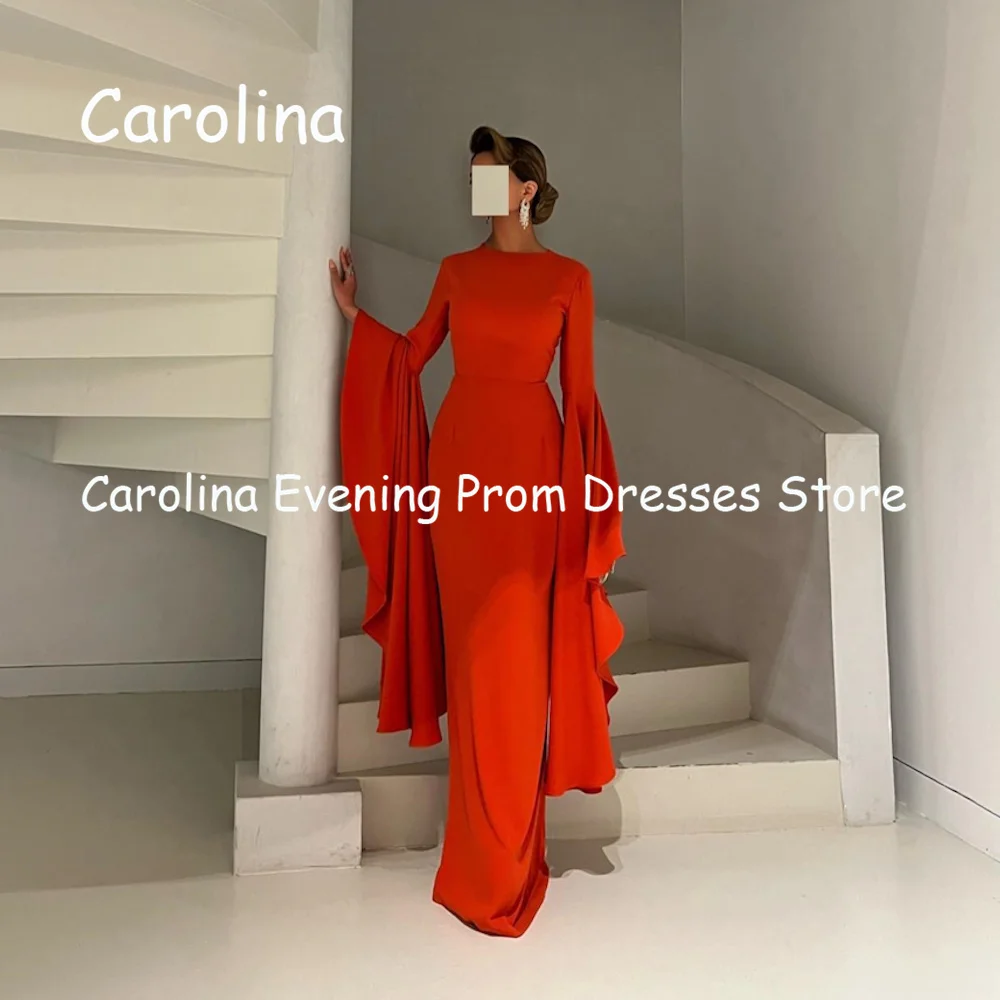 

Carolina Satin Mermaid O-neck Arab Ruffle Prom Gown Floor Length Saudi Evening Formal Elegant Party Dress for Women 2023