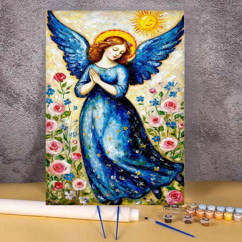 Praying Angel Wings Pink Roses Sun Halo Oil Painting By Numbers Wall Decor for Living Room Bedroom Home Decor Gift No Frame