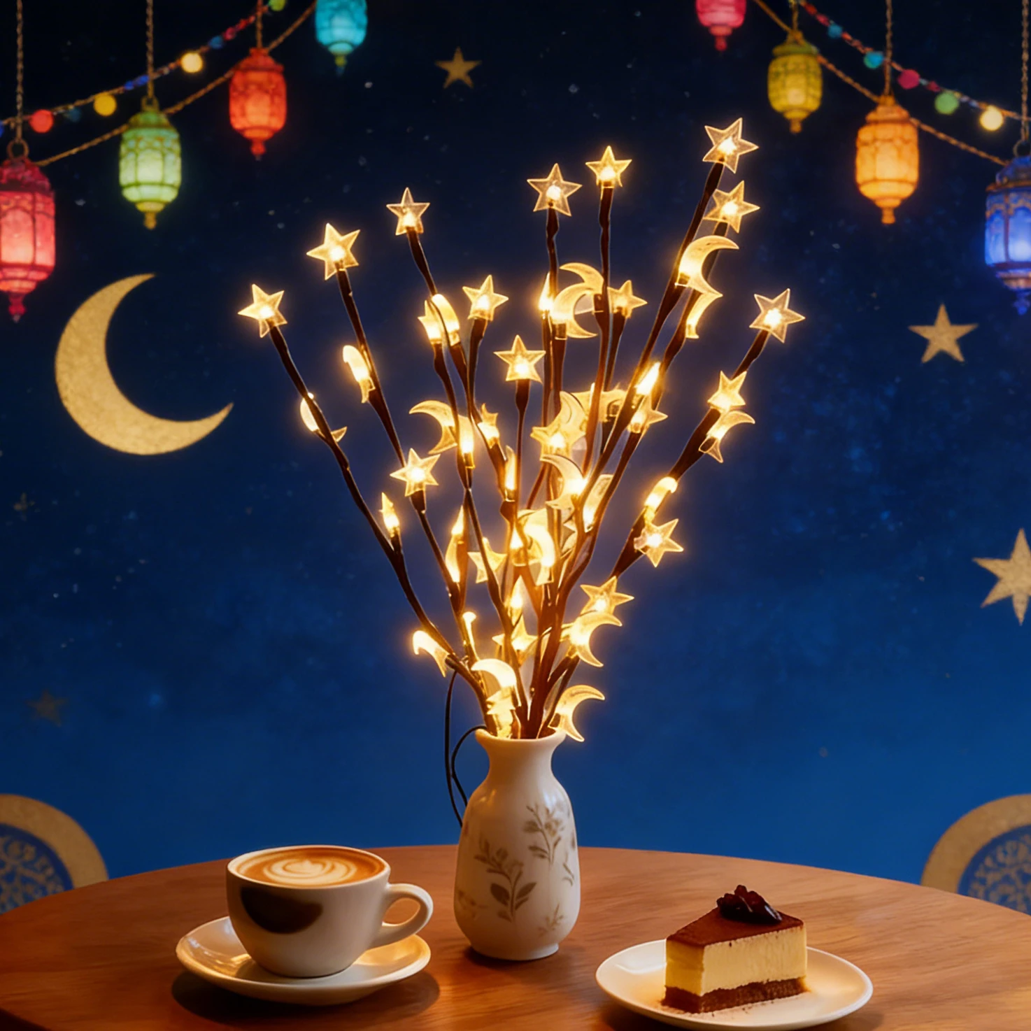 

Светодиодные гирлянды-деревья «Звезда и Луна» на батарейках для украшения дома, стола, праздника Ид Мубарак, декор для Рамадана