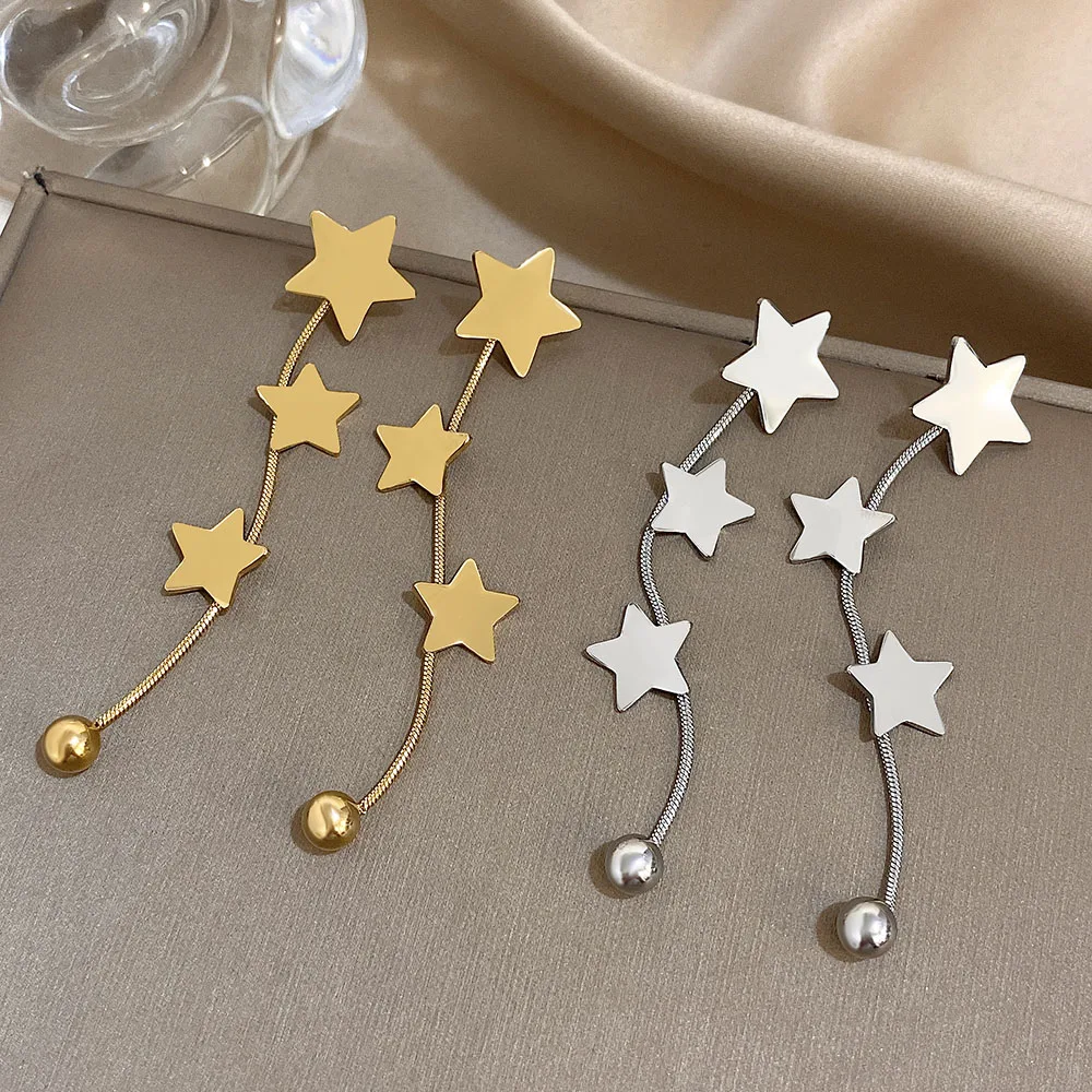 متعدد الطبقات نجوم شرابة الأقراط للنساء موضة الذهب والفضة اللون الفولاذ المقاوم للصدأ المتدلية انخفاض الأقراط مجوهرات هدايا