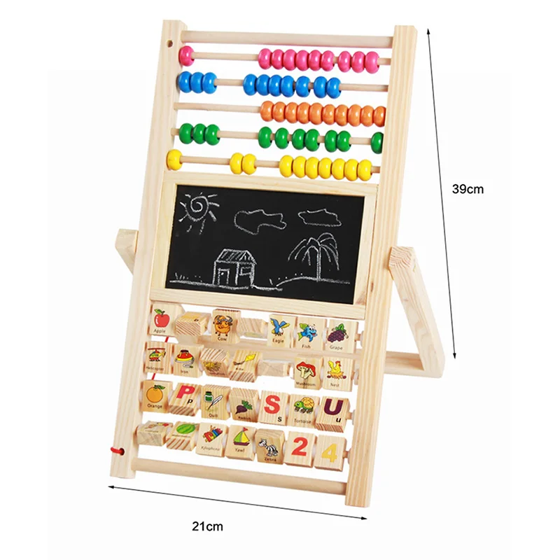 3 in 1 Multifunction Abacus Learning Stand Wooden Counting Cognition Drawing Board Educational Math Gift