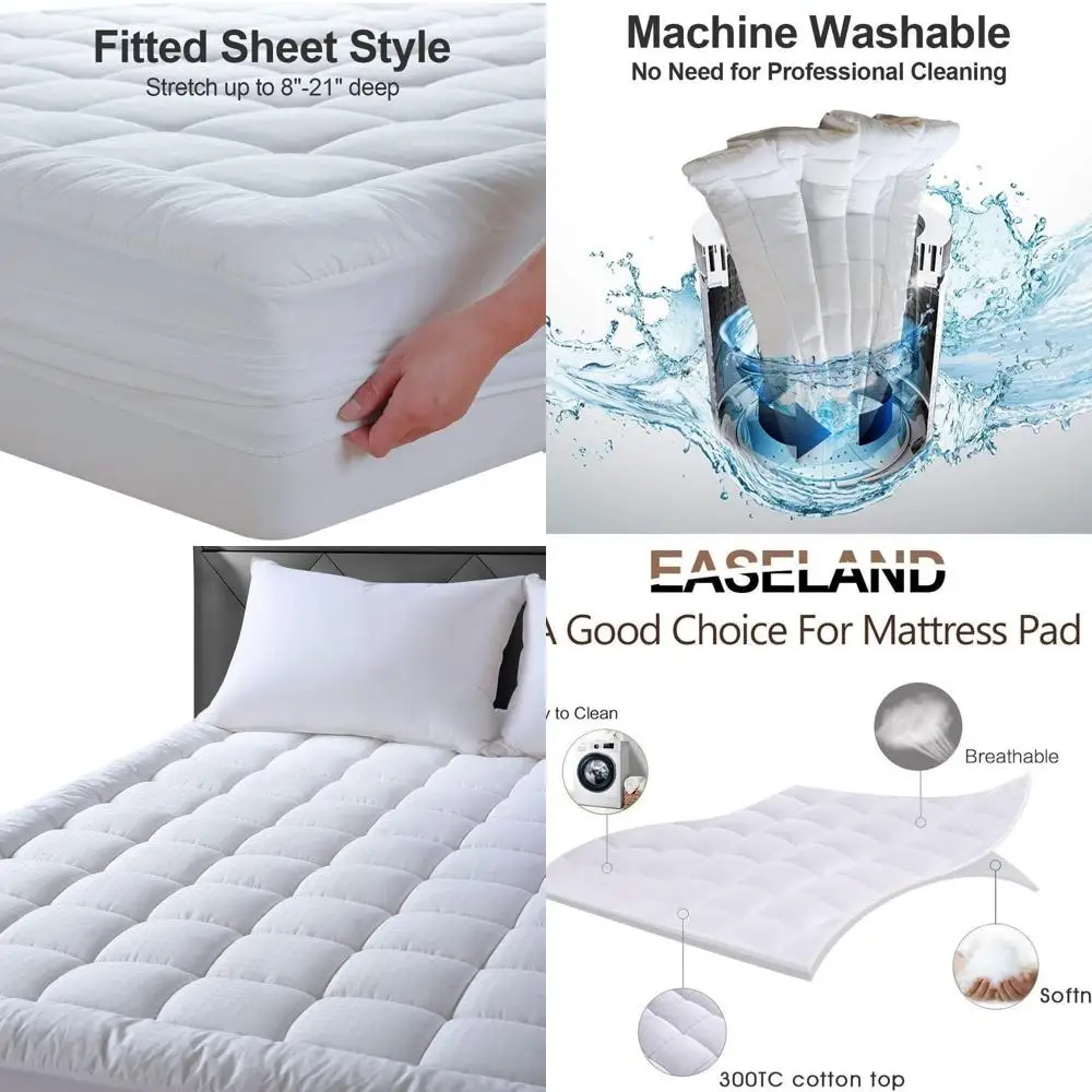 

Cotton Pillow Top Mattress Pad, 66x80, 8-21 Pocket, White Quilted Protector