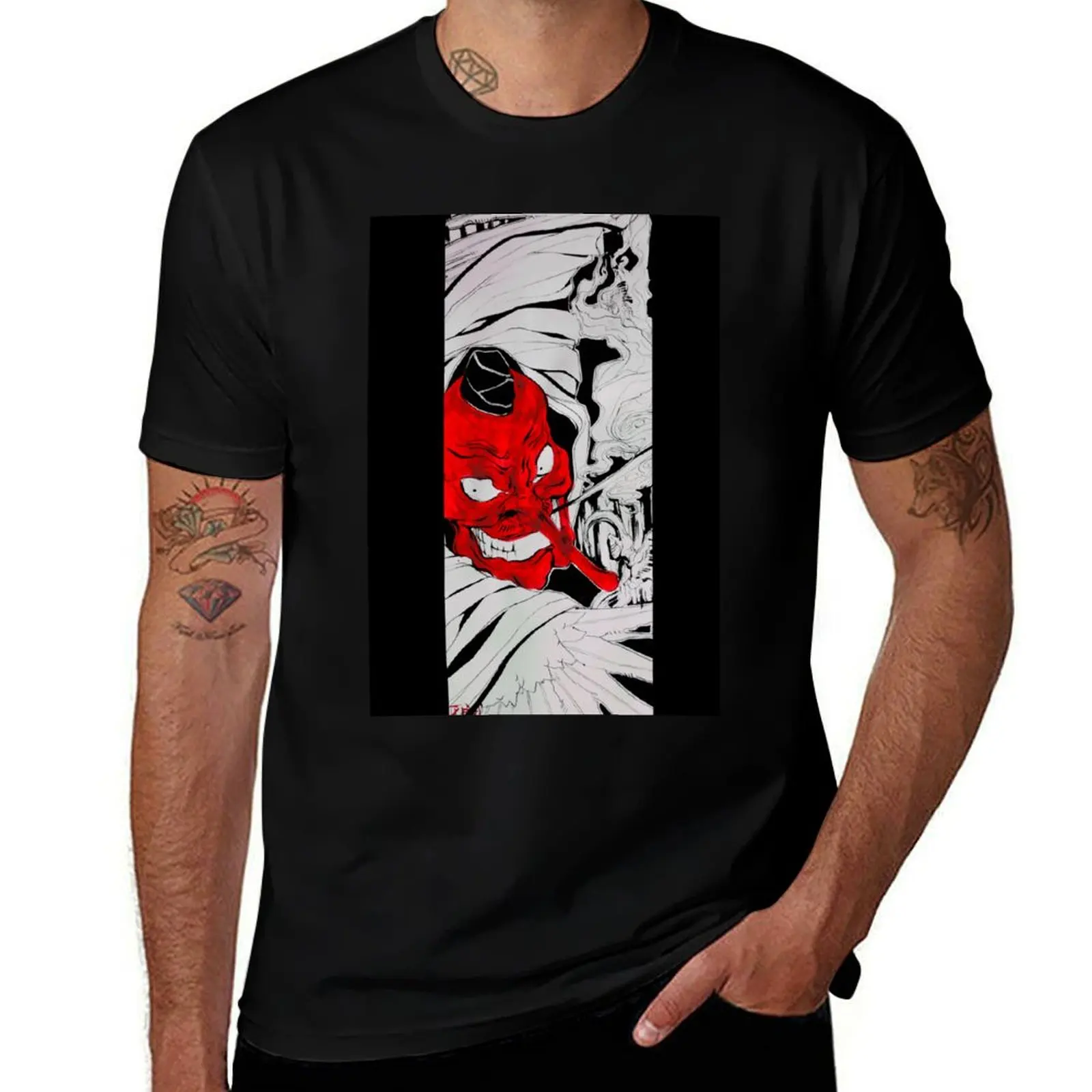 الأحمر Tengu تي شيرت رجل تي شيرت للرجال عادية تي شيرت الرجال 100% القطن الفاخرة العلامة التجارية تي شيرت