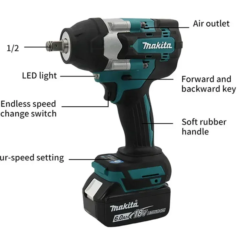NEW Original Makita DTW700 DDF487 Electric Impact Wrench 1000 N.m High Torque 1/2 Inch Compatible With 18V Makita BL1860 Battery