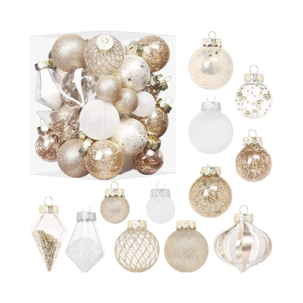

MoonXmas Christmas Ball Ornaments Set 34PCS Clear Plastic Shatterproof Tree Hanging Decorations Indoor Home Thanksgiving Party