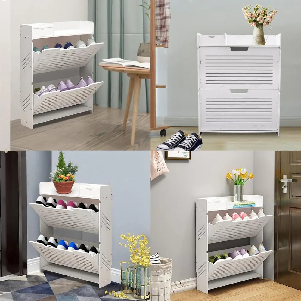 

Modern 2-Layer Shoe Storage Cabinet in White with PVC Tipping for Entryway, Breathable Shoe Rack, 25.98x6.69 Inches