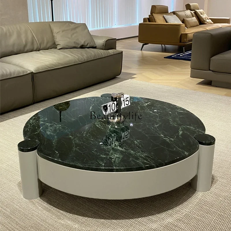 LS 04 طاولة قهوة حديثة فاخرة من الرخام الطبيعي مستوردة كبيرة على شكل زهرة خضراء طاولة قهوة حديثة للتخزين
