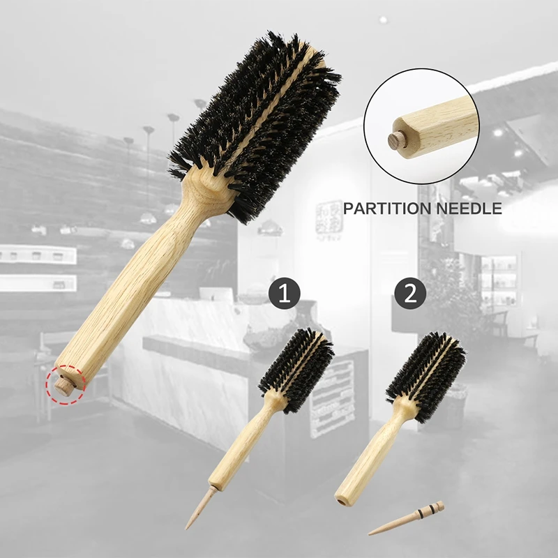 Brosse à cheveux professionnelle en poils de sanglier avec manche en bois, peigne rond pour salon de coiffure, 4 pièces