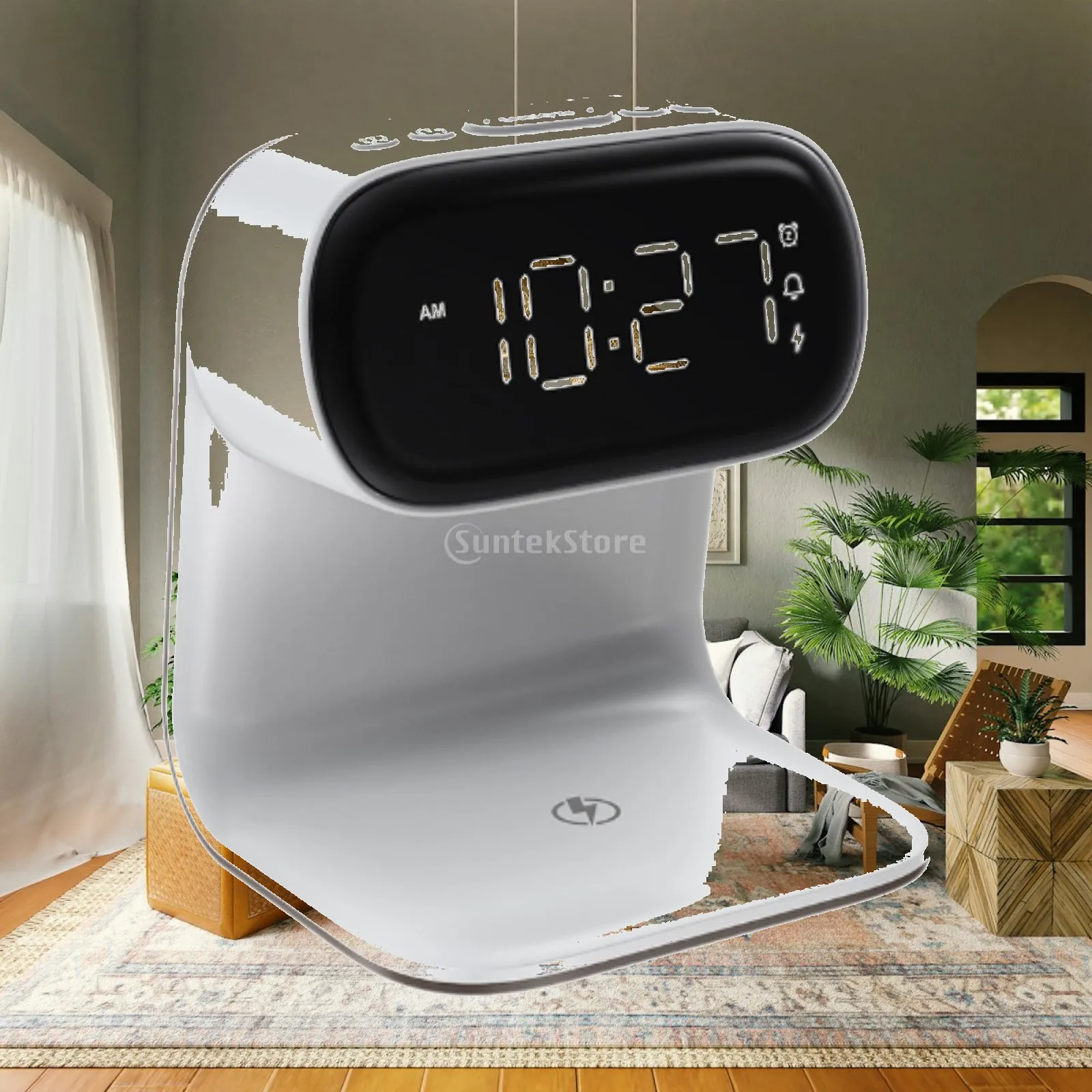 Electronic Alarm Clock Nightstand Charger Station Wireless Charging Lamp for Phone and Earbuds Dimmable Touch Control Bedside
