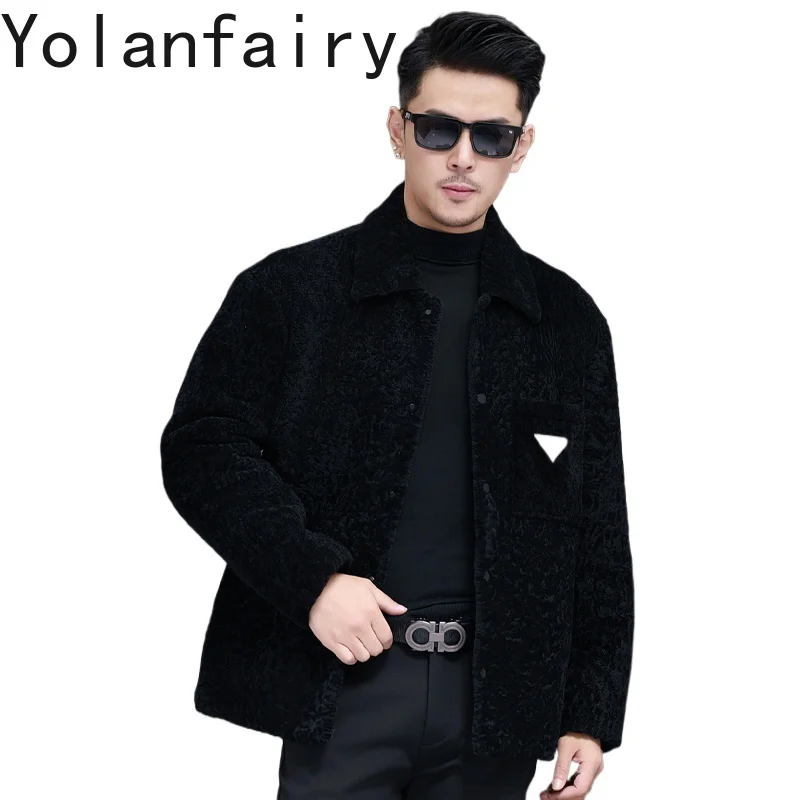 YOLANFAIRY Natural Lamb Wool Fur Coat Man Winter Warm Genuine Sheepskin Leather Jacket Men High-end Black Fur Coats Chaqueta
