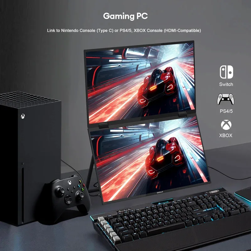 15.6-Inch 1080P FHD IPS Screen All-In-One Dual-Screen Foldable Display Work Games Study Mobile Phone Laptop PS4 PS5-New Product
