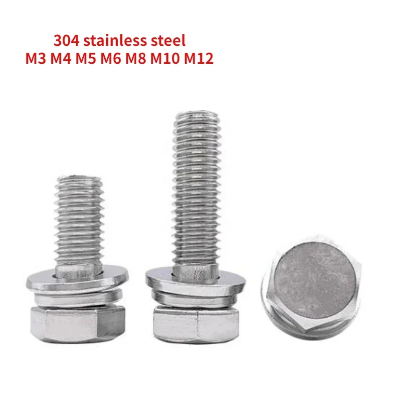 

M3 M4 M5 M6 M8 M10 M12 304 Stainless Steel GB9074.17 External Hexagonal Triple Combination Screw with Flat Spring Washer Screw