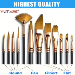 12/24Piece Nylon Bristle Brush Set, Nylon Flat Brushes Watercolor Brushes Oil Paint Brushes For Artists Amateur Acrylic Painting