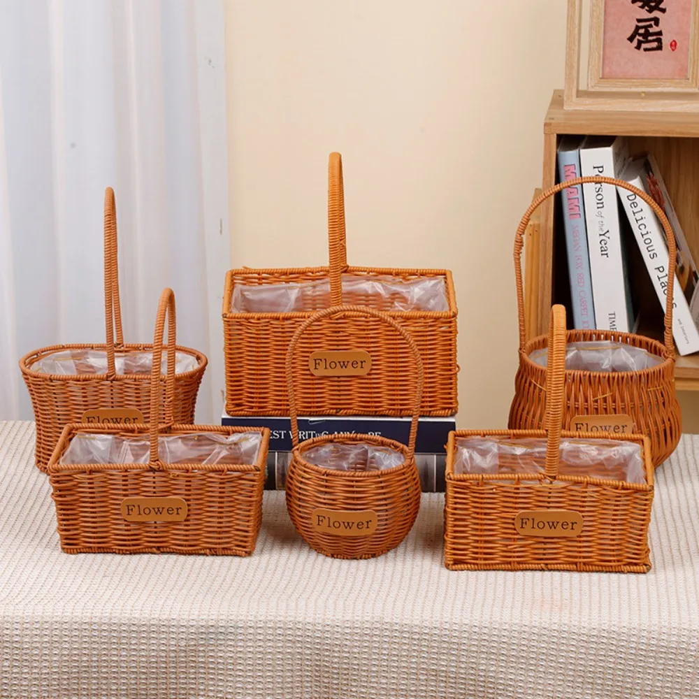 with Handle Imitation Rattan Storage Baskets Household Handwoven Home Decoration Braid Basket 8 Styles Handhold Weaving Basket