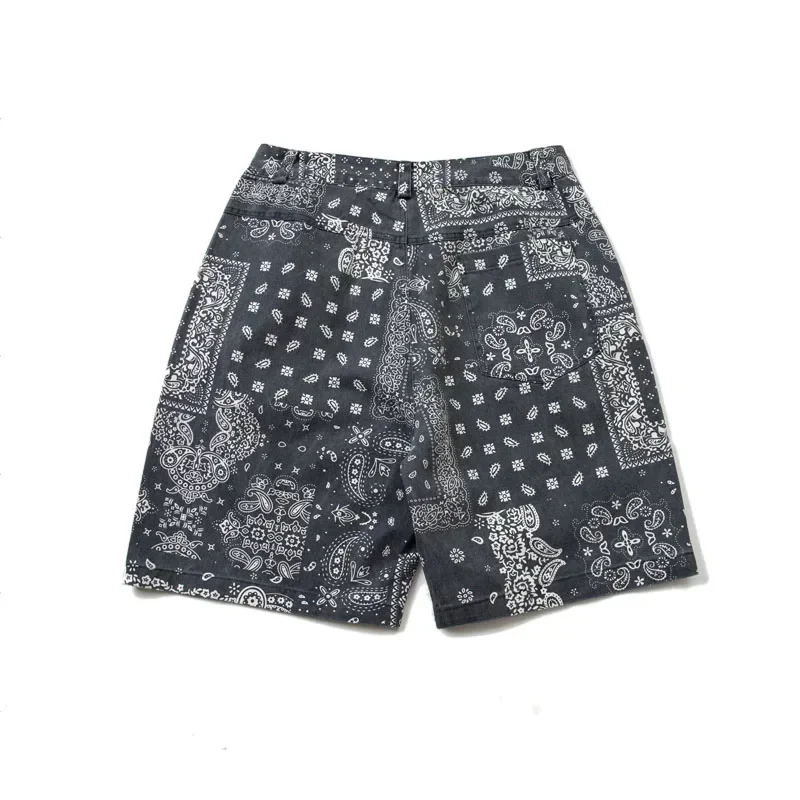 Summer Japanese Men's Water Washed Carbon Gray Cashew Flower Loose Casual Five Piece Pants Beach Shorts Trend