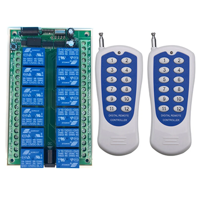 

DC 12 В 24 В 10A 12 CH 12CH RF Беспроводной пульт дистанционного управления Система передатчика + приемник/лампа/гаражная дверь/жалюзи/окно
