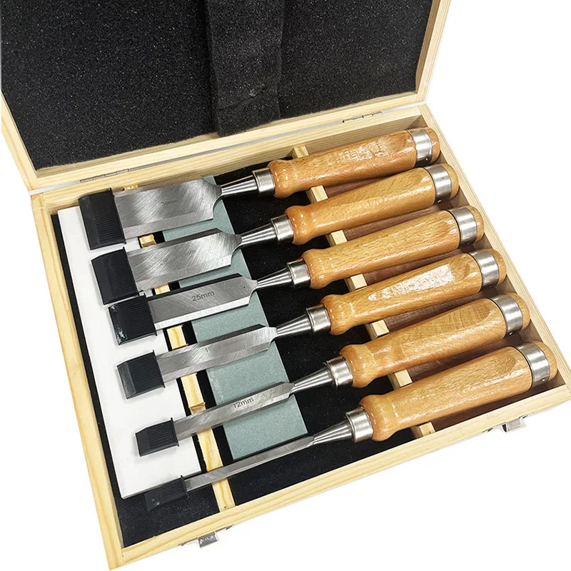 

Woodworking Chisel Set 6pcs/8pcs Sharp Flat Chisels Professional Portable Hand Carved Tools Wood Carving Tool with Wood Handle