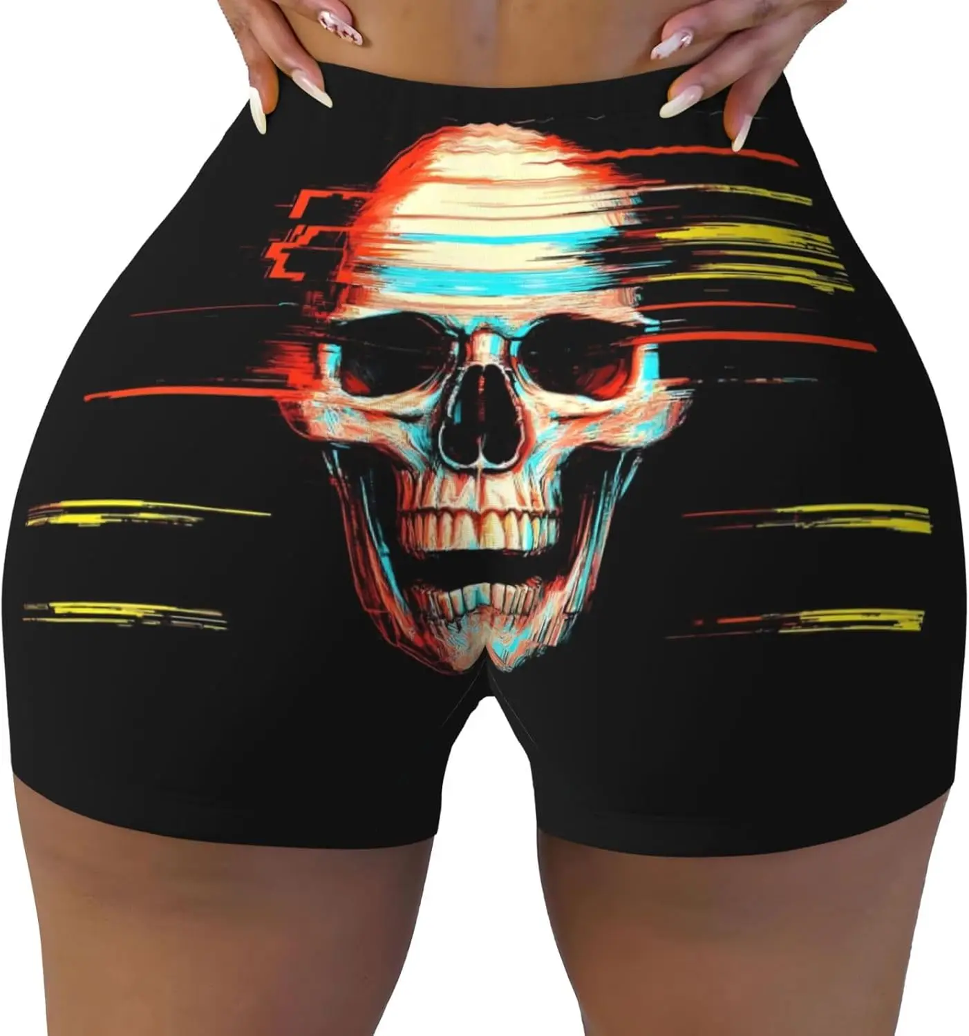 Gothic Skull Print Workout Shorts for Women Short Gym Yoga Running Sport Active Exercise Fitness Shorts