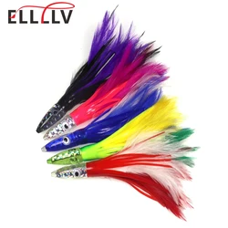 14cm/30g Acrylic Resin Head Octopus Feather Skirt Lure Weighted Sea Fishing Big Trolling Jig Bait for Tuna Wahoo Fishing 5 Color
