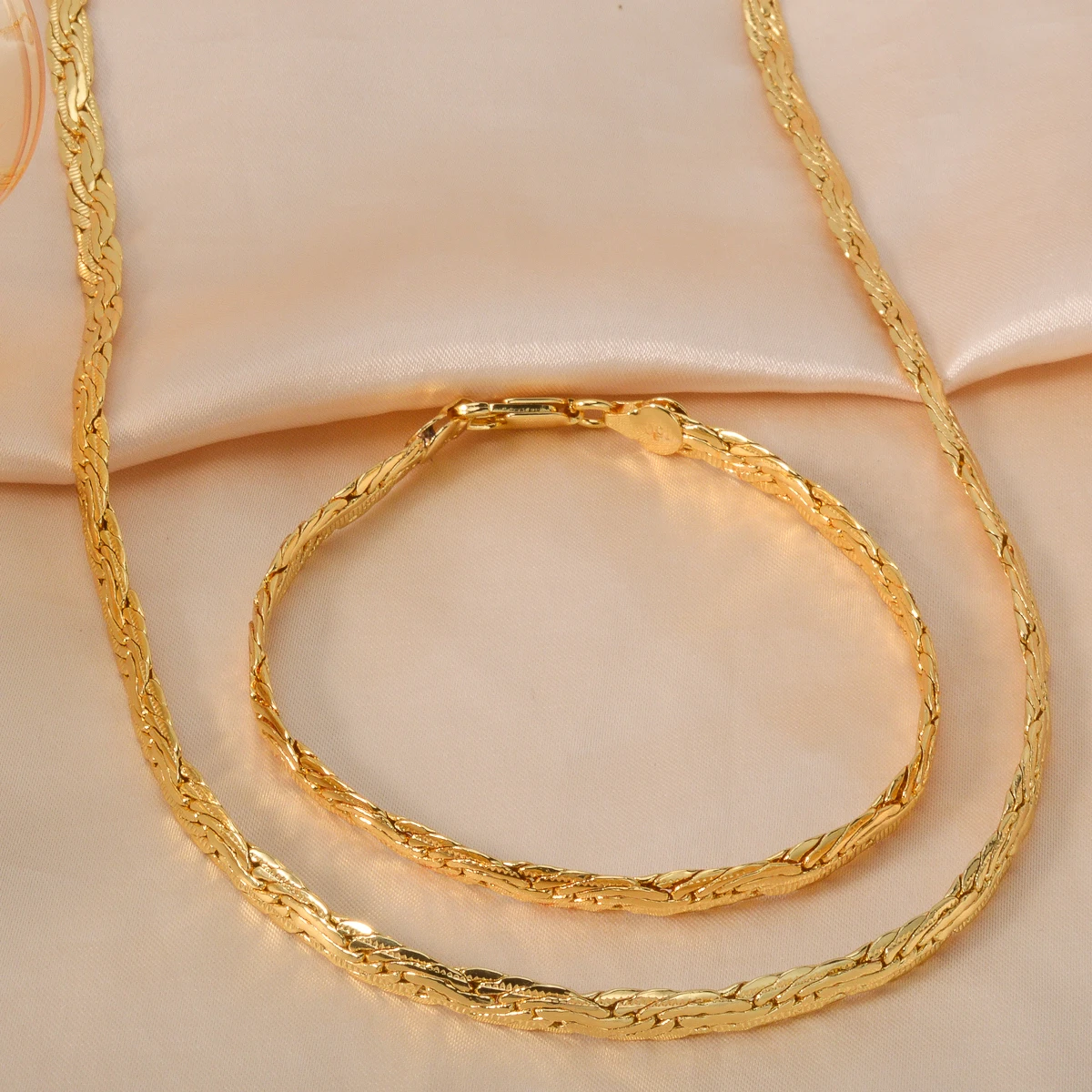 750 Italy Engraved Jewelry Set Gold Plated Snake Chain Waterproof Dainty Choker Necklace Bracelet Accessory For Unisex Women