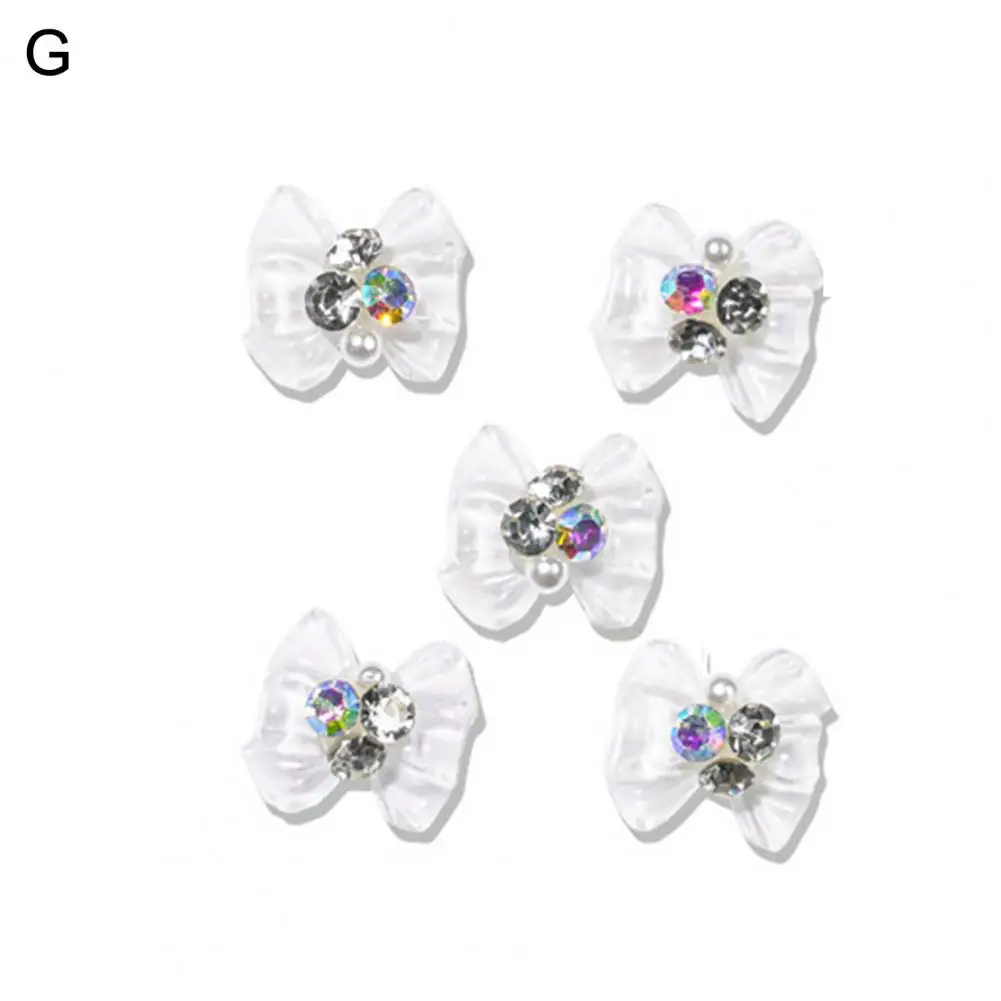 5Pcs/Set Stylish Bow Nail Decors  Paste Easily Multiple Colour Bow Nail Charms  Nail Art Ornaments Designs Manicure Tips