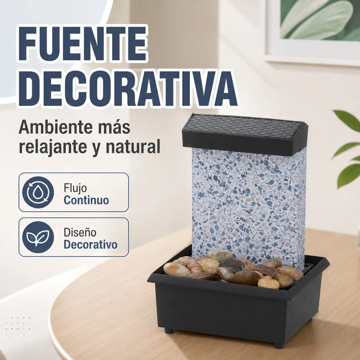 Fontaine d'eau décorative d'intérieur avec débit continu et pierres naturelles, cascade de table relaxante pour la méditation et le bureau, design moderne en résine, 10x11,5x16,5cm